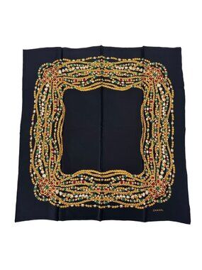 Chanel Large Format Scarf Silk Black